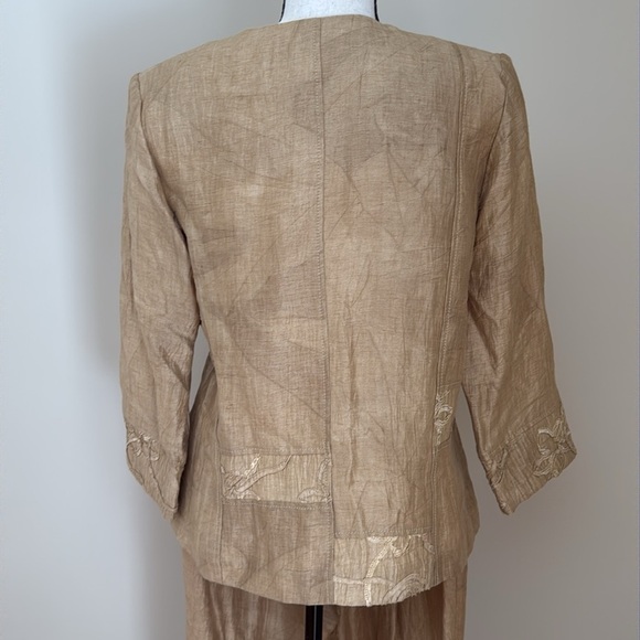 Un Jour Ailleurs Linen Blend Pant Suit Jacket Blazer Gold Metallic US 12 - Picture 6 of 12